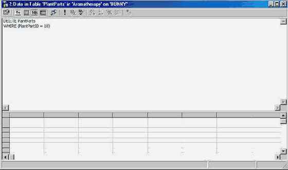 Удаление строк с использованием панели SQL Pane